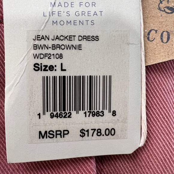 Faherty Jean Jacket‎ Dress Organic Cotton Brownie Button Front Long Sleeve Large - Picture 5 of 11